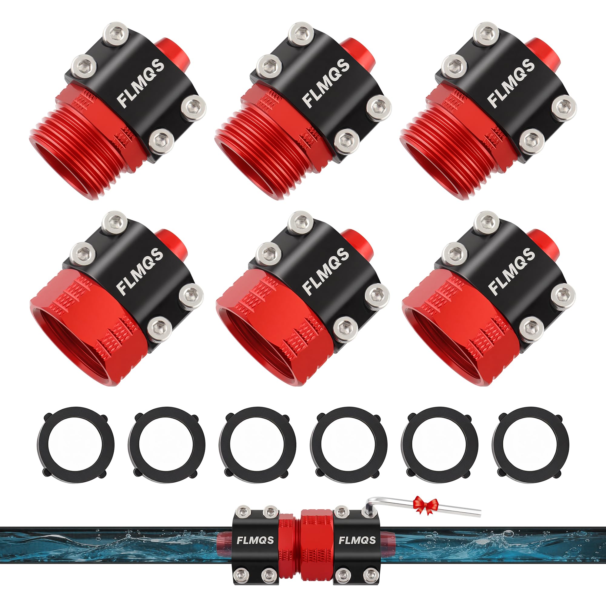 Kit di riparazione per tubi da giardino con morsetto stretto aggiornato, 3 set di connettori per tubi in lega di alluminio resistente, adatto per tubi da 1/2", include 6 rondelle aggiuntive, a