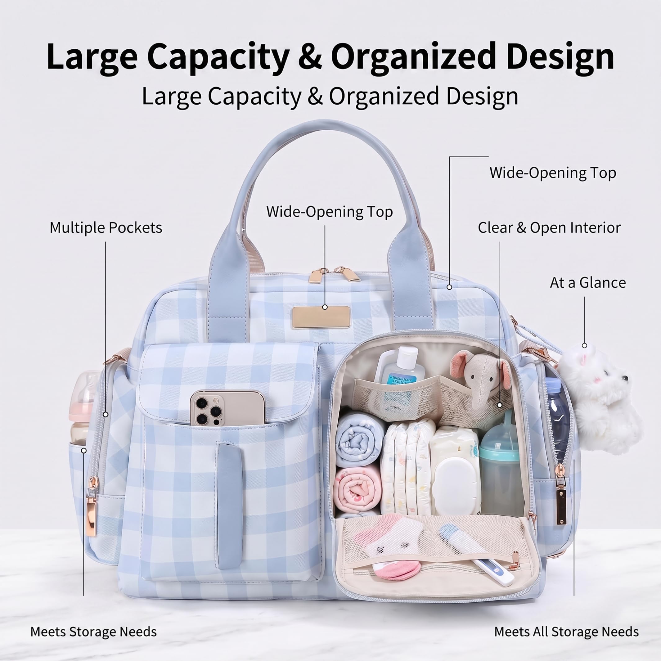 Borsa per pannolini Borsa per pannolini impermeabile multitasche con ciondolo, Blu