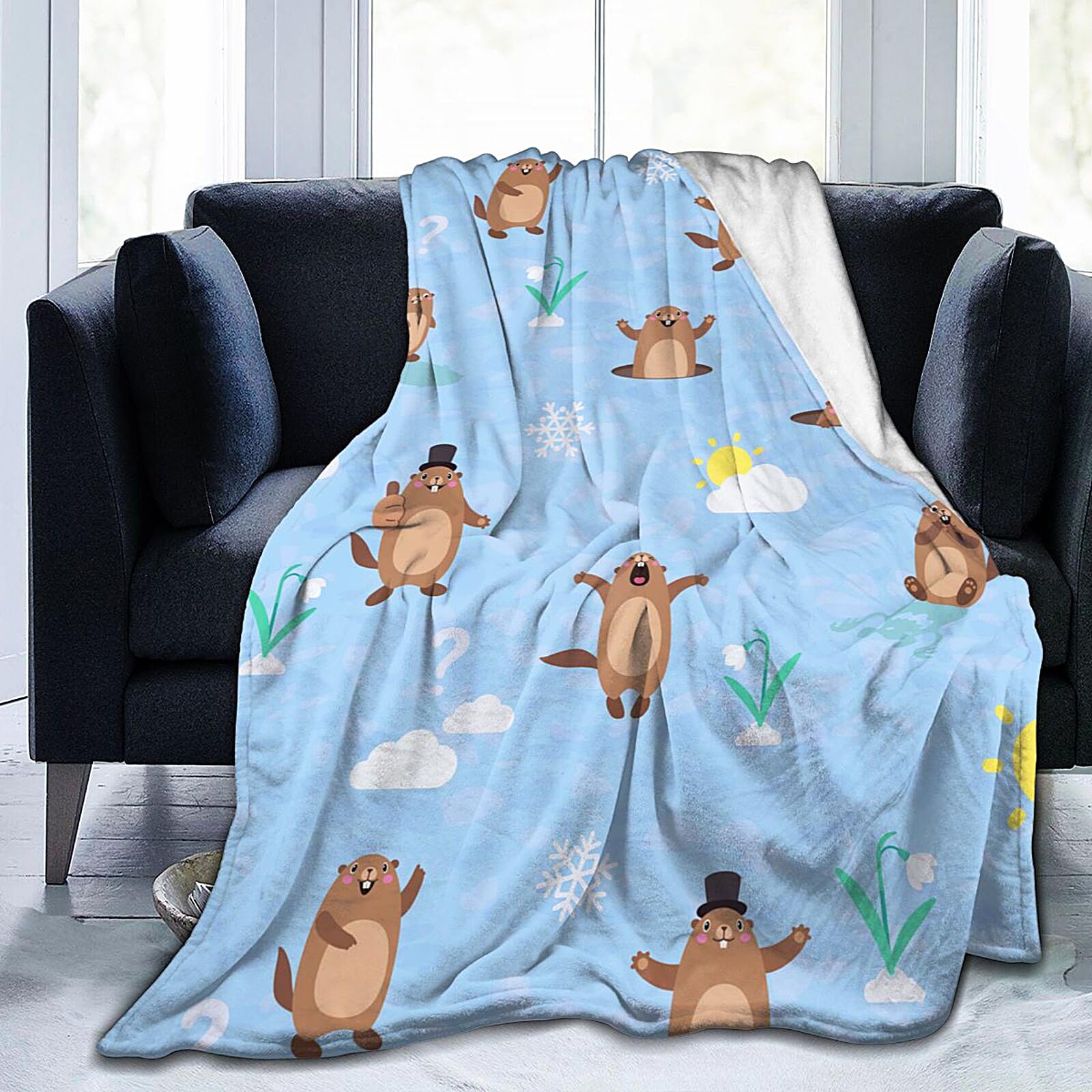 Bonita manta de marmota suave y ligera, acogedora manta de franela para sofá, viajes, hogar, habitación, decoración de dormitorio, regalos para niños, niñas, niños y adultos, 60 x 50 pulgadas