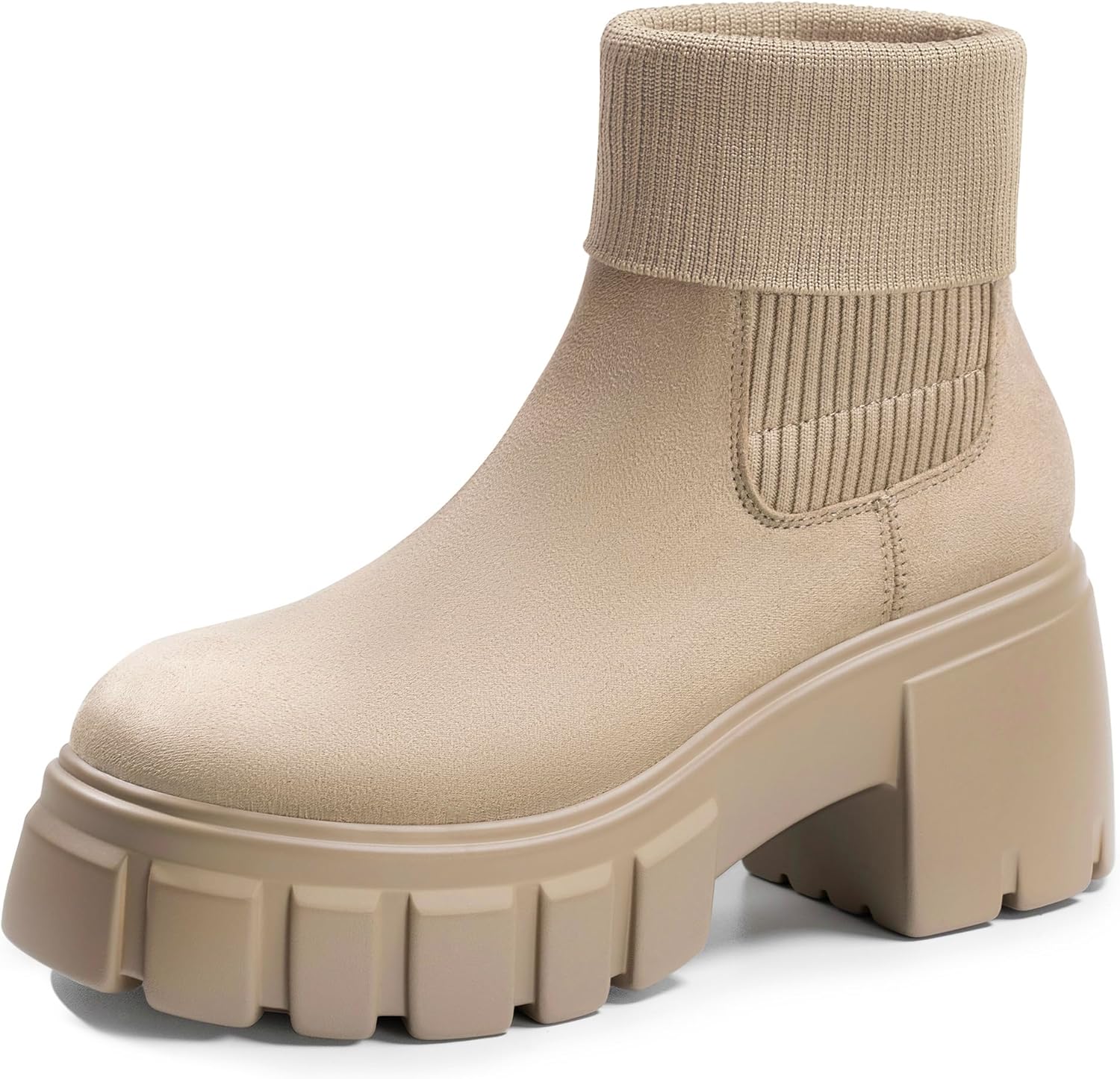 FITORY Women's Ankle Boots Comfy Chelsea Mid Heel Elastic Chunky Heel Lug Sole Booties Size 6-11