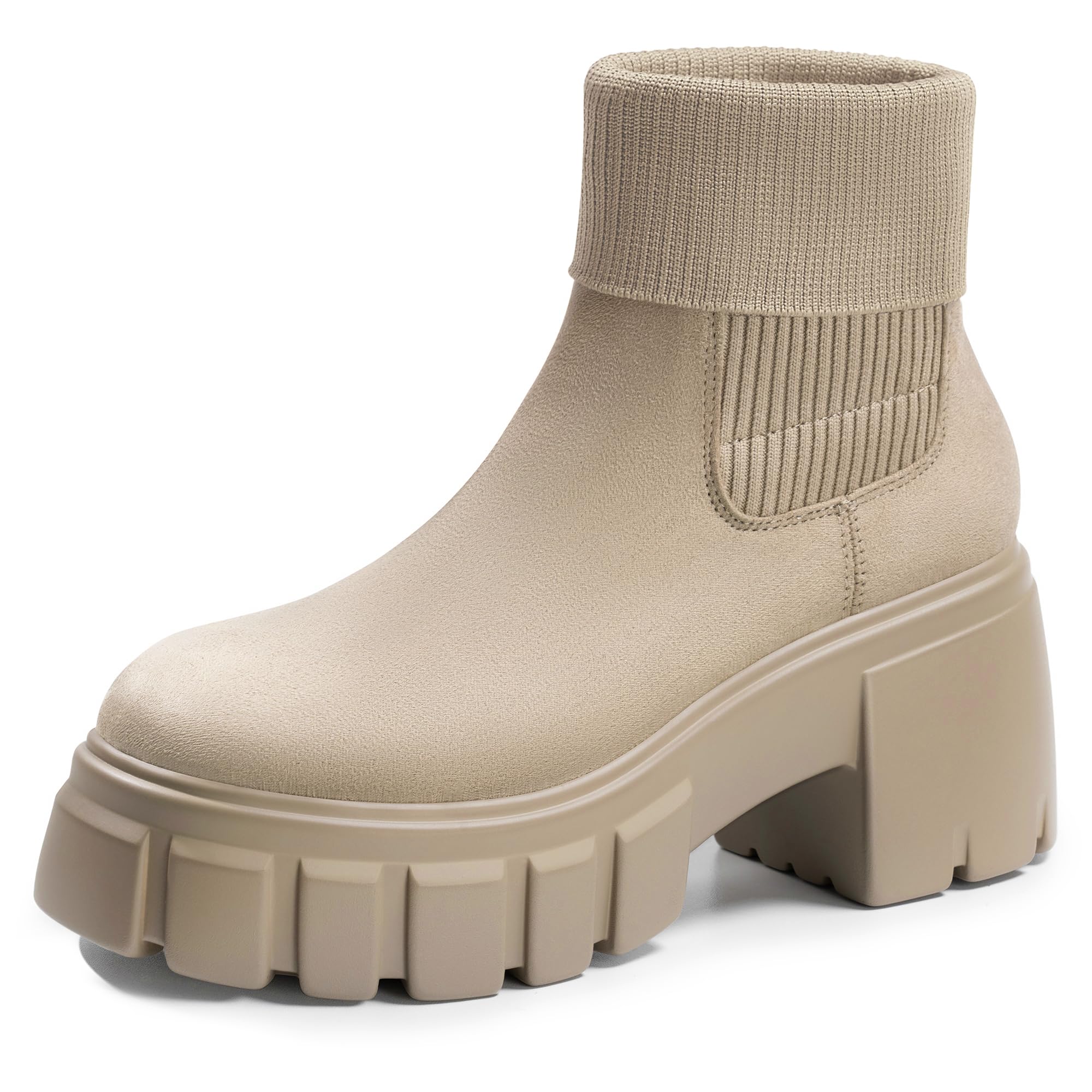 FITORY Womens Chelsea Boots Elastic Ankle Booties with Chunky Mid Heel and Lug Sole Comfy Trendy Slip on