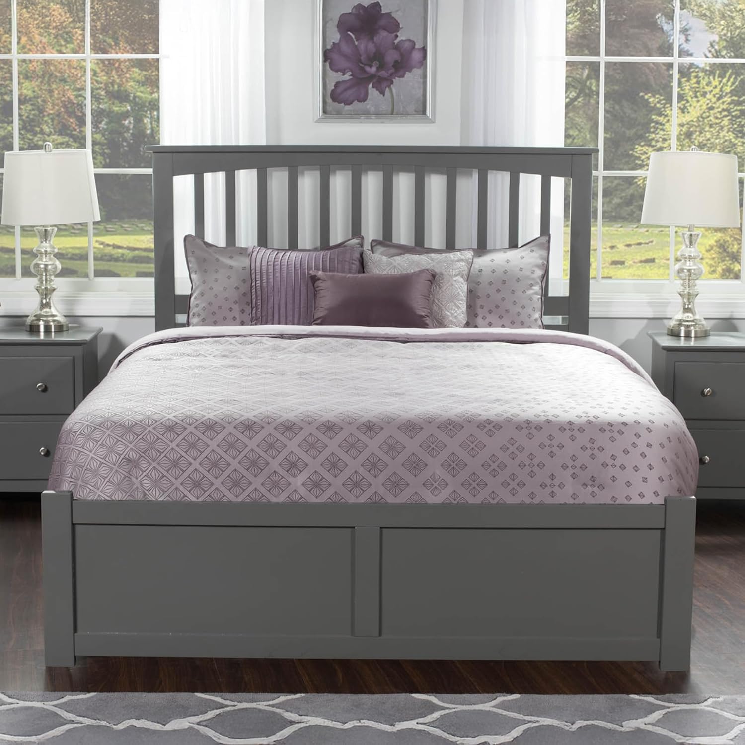 AFI, Mission Queen Platform Bed with Footboard & Storage Drawers, Grey