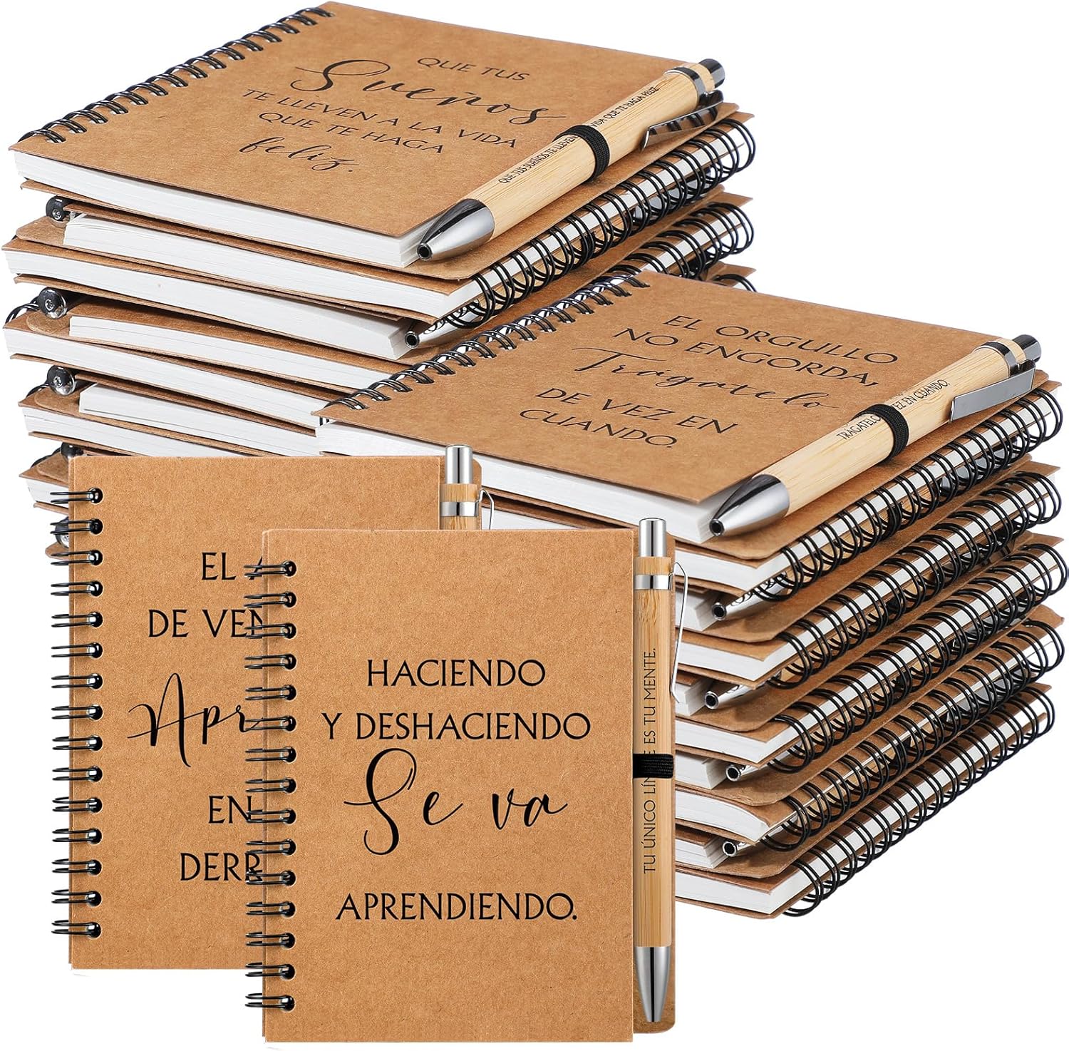 Resurhang 40 Pcs Spanish Inspirational Gift 20 Spiral Inspirational Notebook 20 Pen Ballpoint Pen Back to School Gift for Students Teacher First Day of School Gifts