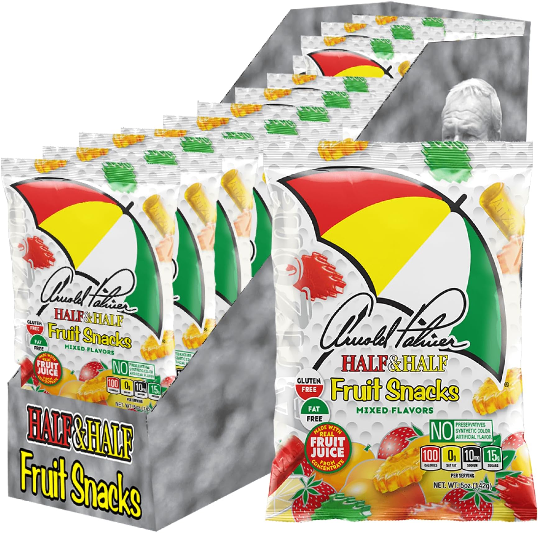Arizona Arnold Palmer Half and Half Fruit Snacks, Gluten Free Mixed Fruit Gummy Chews, 5 Ounce Individual Single Serve Bags (Pack of 12), 60 Ounce