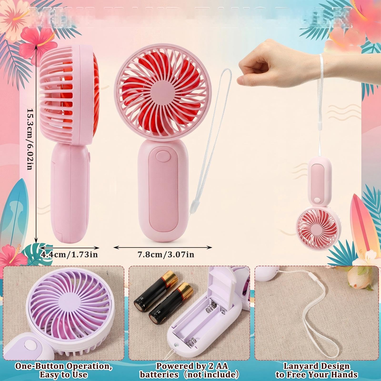 Woanger Mini-Handventilatoren, 60 Stück, persönlich, tragbar, Geschenke für Hochzeit, Sommer, Reisen, Strand, Fitnessstudio, Büro, Make-up, Innen- und Außenbereich, (Lany-Stil, 5 Farben)