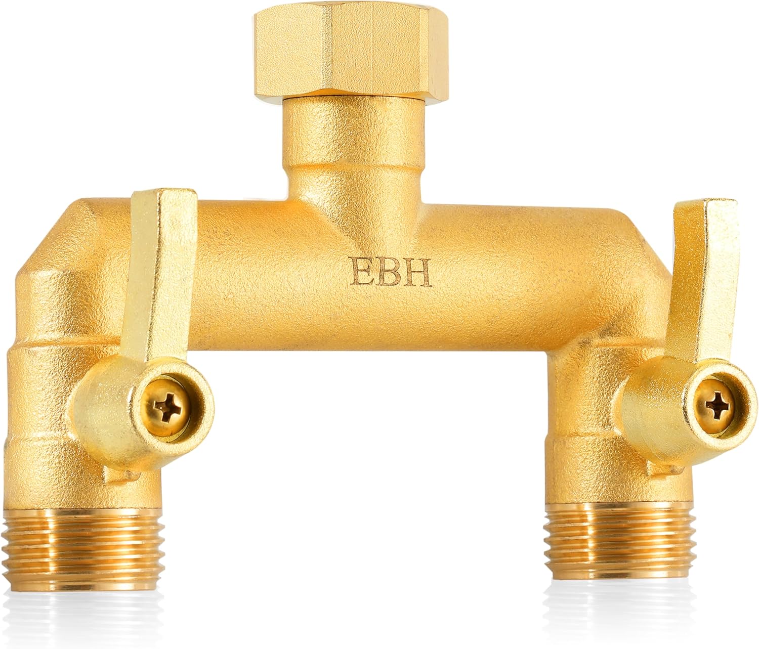 EBH Brass Garden Hose Splitter, 4-Way Heavy Duty Hose Splitter, Outdoor Faucet Manifold, with Extended Metal Handle and Individual On/Off Valve Spout, 3/4” GHT Threads