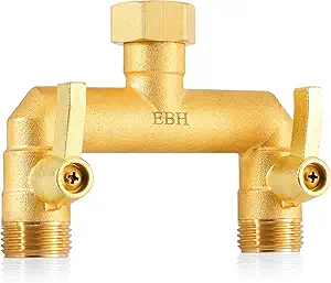 EBH Garden Hose Splitter, Full Flow Outdoor Faucet Splitter, 2-Way High Flow Brass Heavy Duty Hose Splitter with Long Metal Handle。