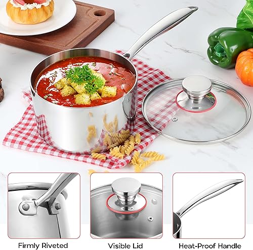 Miniatura 7 de Cacerola de 3QT con tapa de acero inoxidable triple olla de cocina