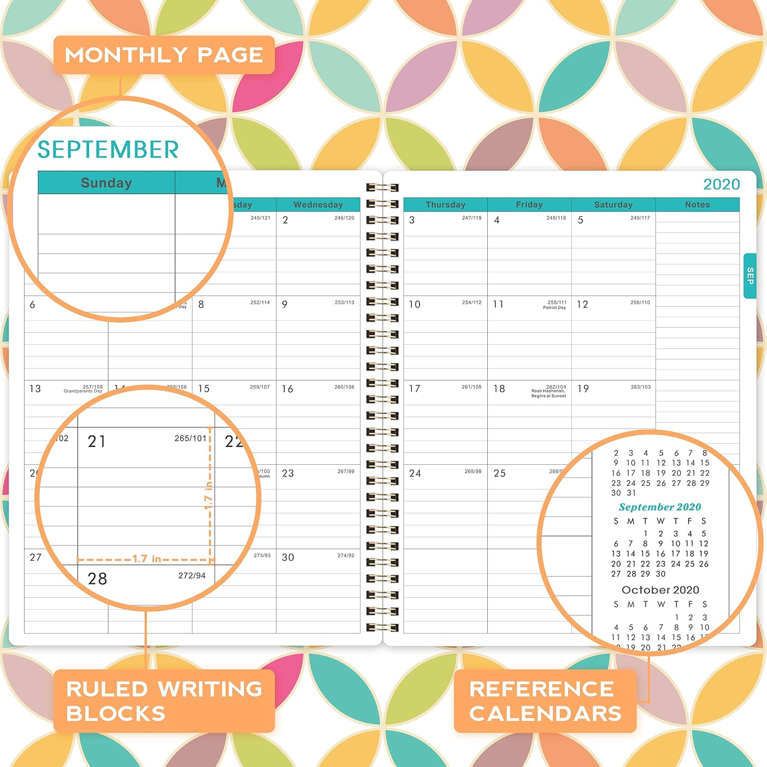 2020-2021 Planner - Academic Weekly & Monthly Planner with To-Do List, 8" x 9.8", July 2020 - June 2021, Bright Geometric Pattern with Twin-Wire Binding