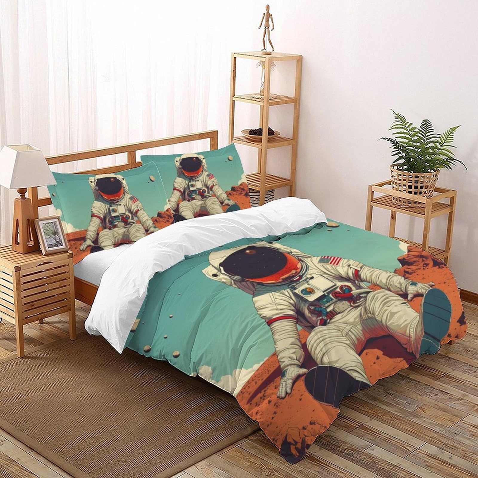Housse de couette 3D astronaute 260x220 cm avec 2 taies d'oreiller pour lit super king