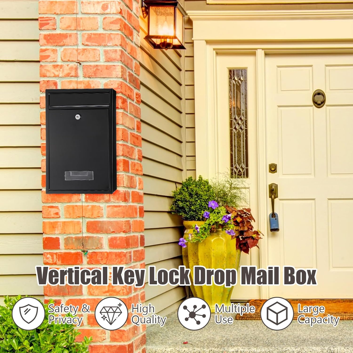 3 Pcs Locking Mailboxes Wall Mounted, 12.6 x 8.5 x 3.3 in Vertical Key Lock Drop Mailboxes with Lock and Slot, Metal Cover Rust-Proof Post Box Suggestion Donation Box, Black Galvanized Steel