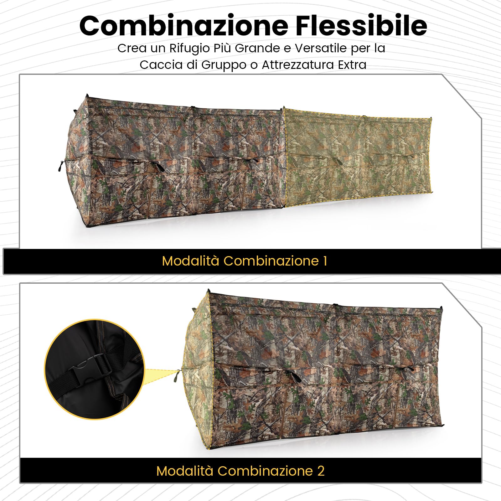 COSTWAY Barriera di Caccia Mimetico a 3 Lati Portatile 360°, Nascondiglio Pop-up 1-3 Persone con Porta per Cani, Tessuto Oxford con Borsa Trasporto, per Fotografia Naturale e Caccia