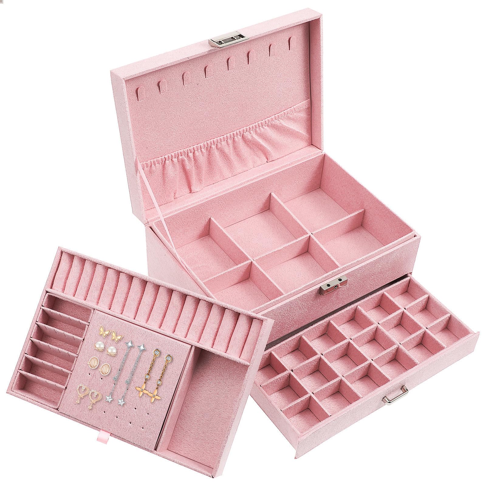 OUNONA Joyero Rosa Organizador de Joyas Cajones, de Varias Capas
