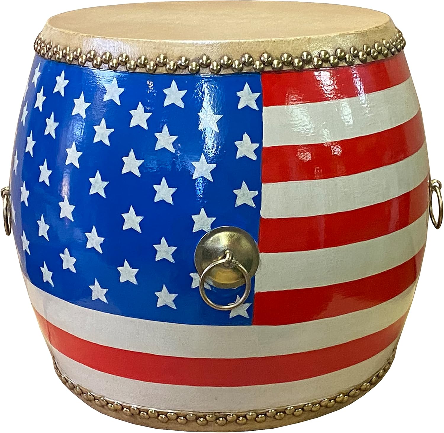 Handmade Small Round Low Flag Graphic Drum Shape Table Acs7412