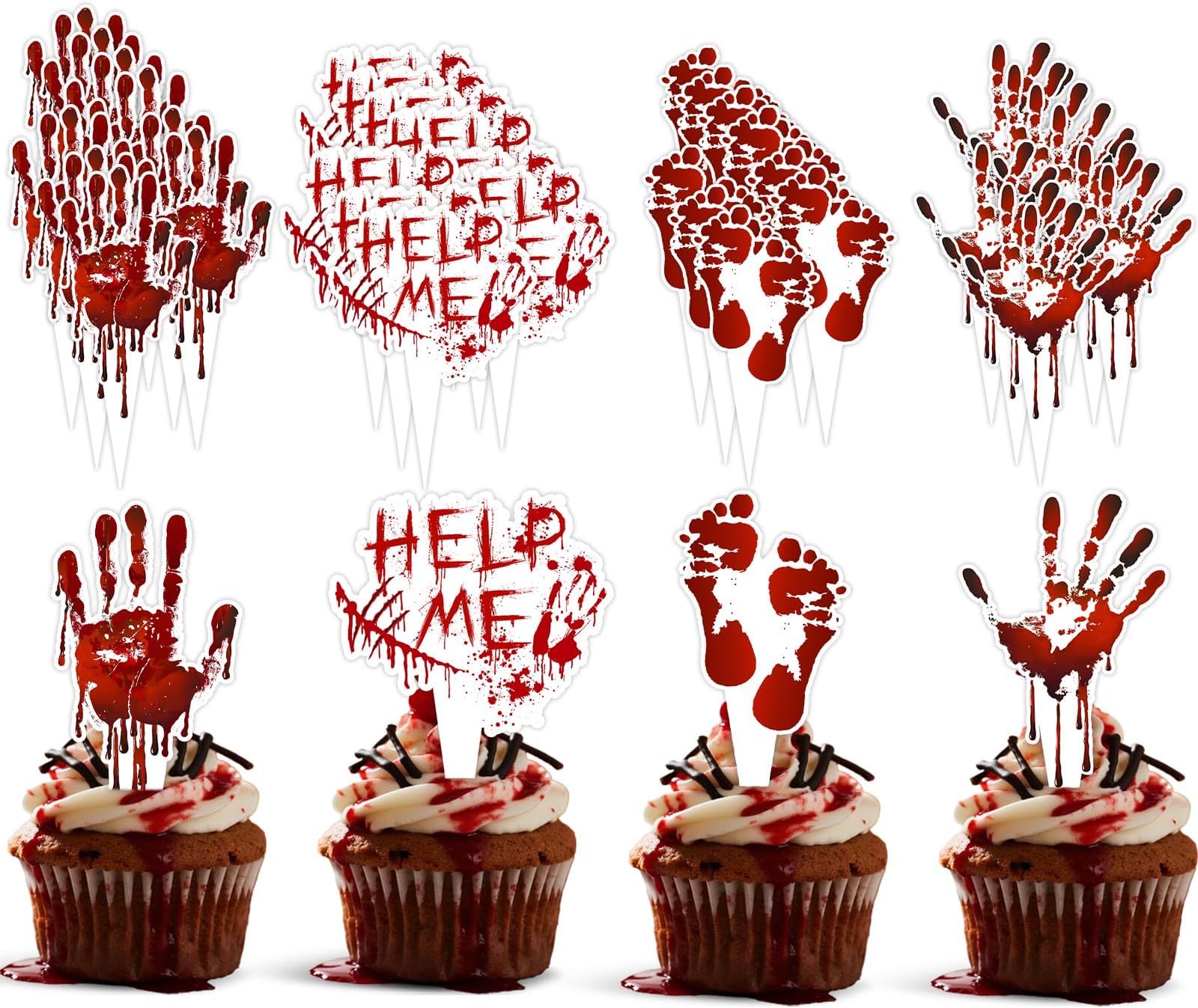 36pcs Halloween Dessert Cupcake Topper Pick for Horror Blood Knife Cupcake Picks Killer Birthday Cake Decorations