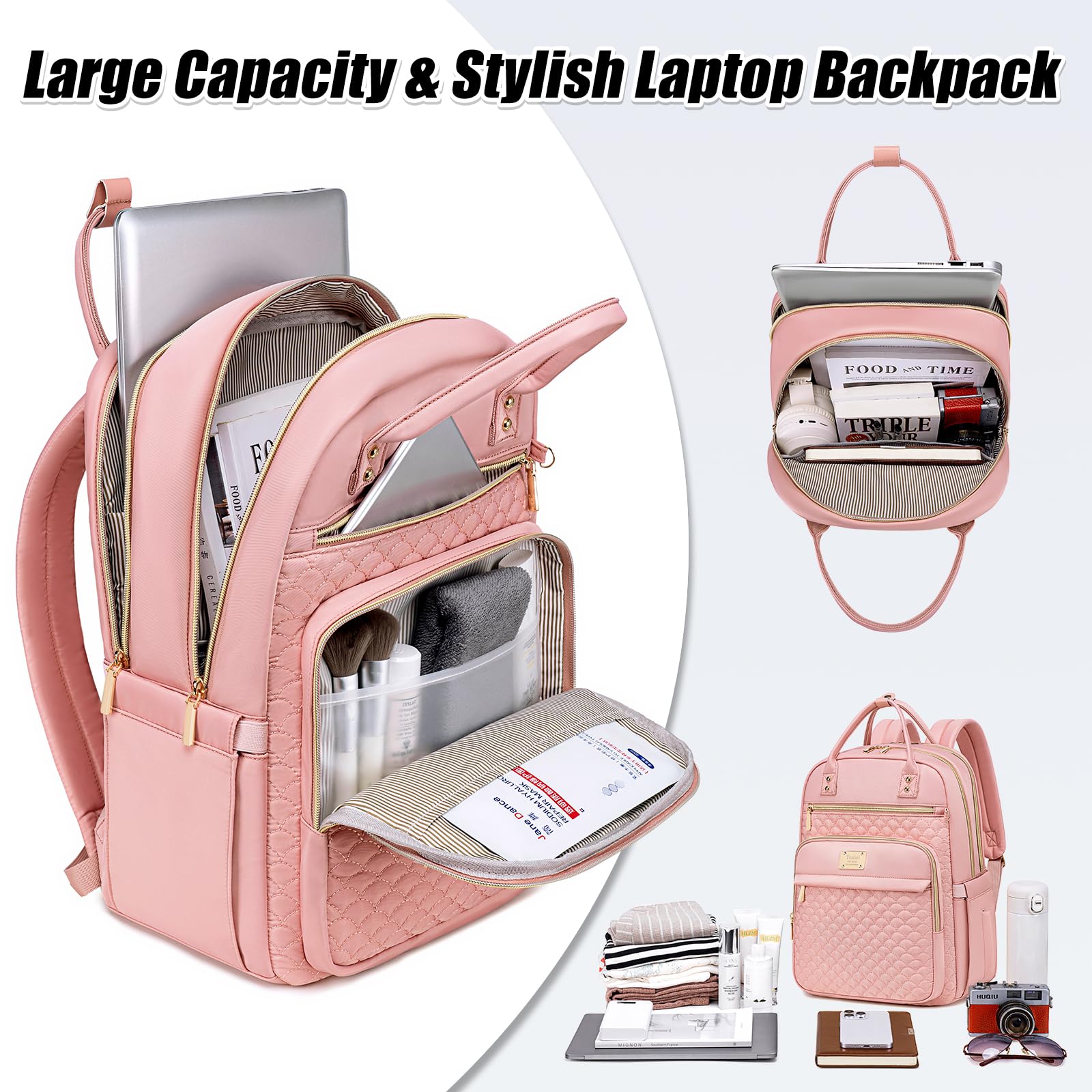 Tealari Zaino per laptop da donna, zaino per laptop da 15,6 pollici per lavoro, zaino da viaggio impermeabile, borsa per libri universitari con portafoglio