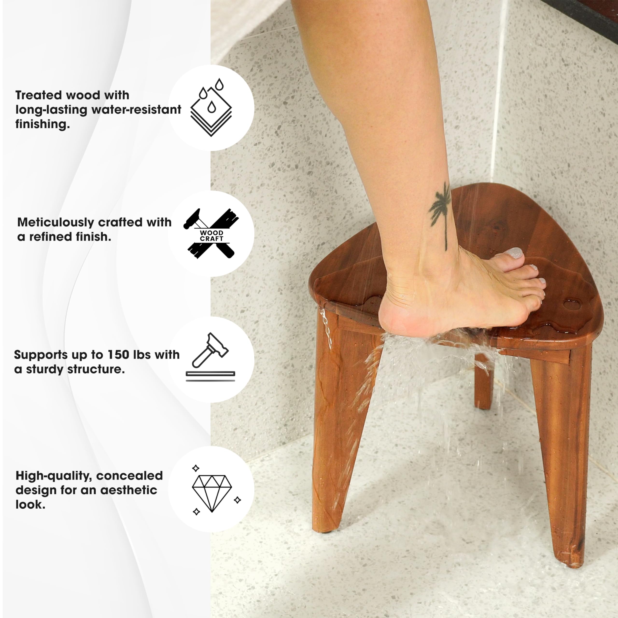 HOLANA Reposapiés de ducha esquinero de 12 pulgadas, asiento de madera para afeitarse las piernas, bancos de ducha pequeños para ducha interior, taburetes de baño impermeables para baño (madera de