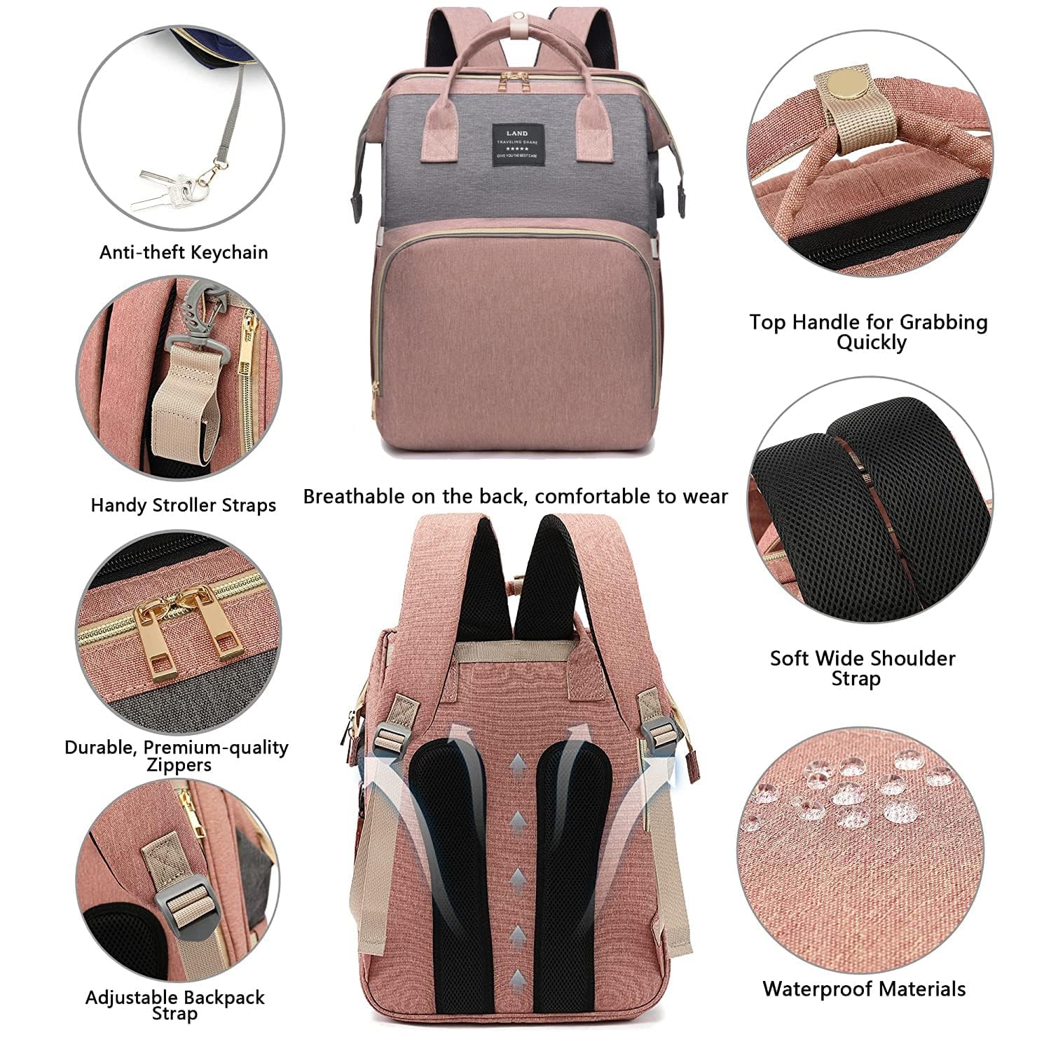 YUDOXN Multifunzionale Per il Cambio Del Pannolino,Impermeabile Resistente Ai Graffi Stoffa Oxford Grande Capacità Borsa,Viaggio Portatile Con Letto Pieghevole