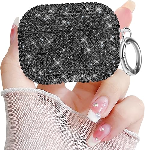 Miniatura 1 de Funda para AirPods Pro de 2 generación, funda de lujo con diamantes de imitación brillantes con llavero para mujeres y niñas, anti-pérdida de