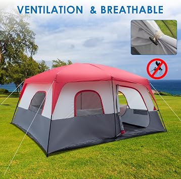 Vasitelan 14 Person Large Multi Room Tent for Family Organizer for Camping Accessories,Portable Cabin Huge Tent with Carry Bag