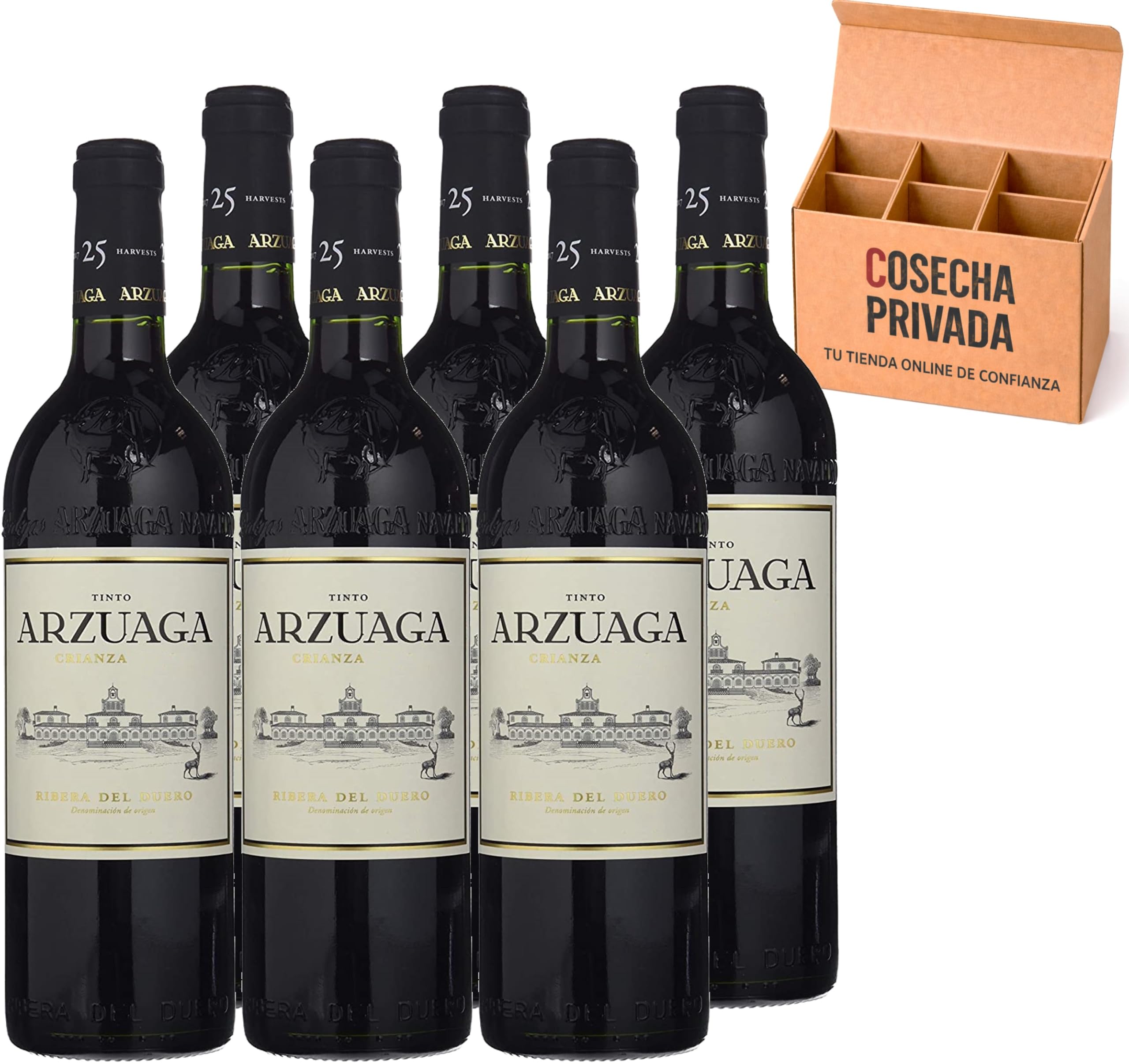 6 x Arzuaga Crianza - Envío Gratis 24 H - Vino Tinto Ribera del Duero -Vino Regalo - Cosecha Privada (6 x Botella 75 cl, Crianza)