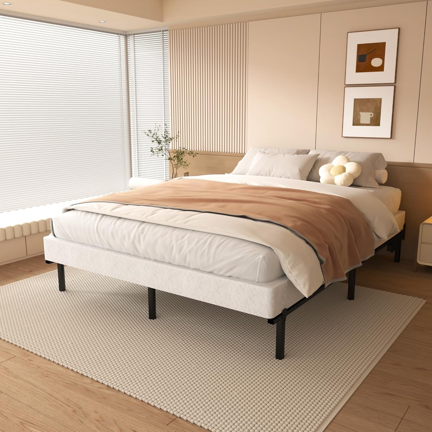 4 Inch Full Size Box Spring Bed Base, Heavy Duty Metal Box Spring Full Mattress Foundation with Fabric Cover, Noise-Free, Non Slip, Easy Assembly