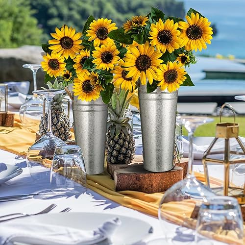 Miniatura 7 de Bokon Paquete de 32 jarrones de metal galvanizado de 9 pulgadas a granel, floreros de flores vintage francesas, cubeta con asas, cubos rústicos de