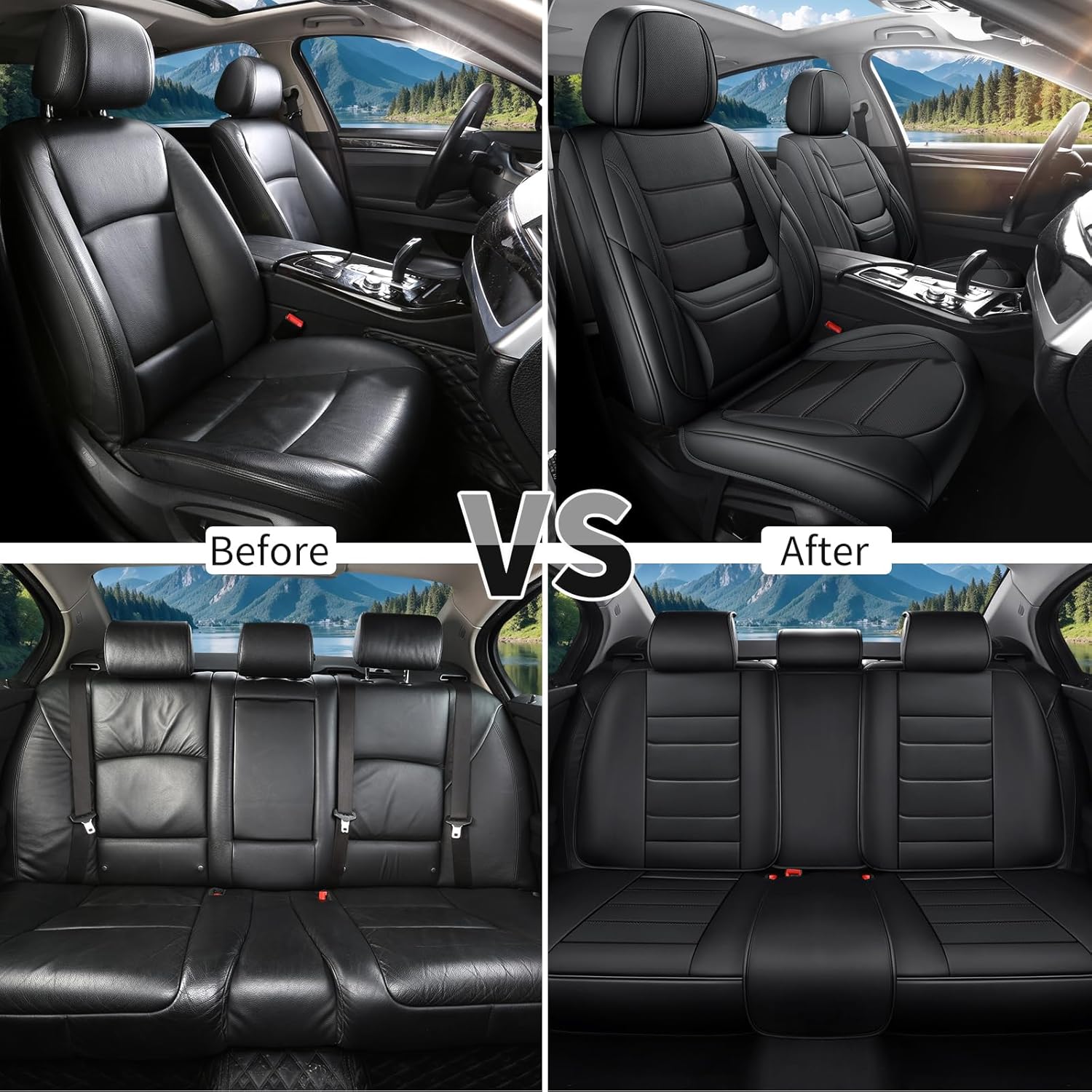Car Seat Covers Full Set Custom Fit for KIA Sorento 2003-2024 - Premium Faux Leather with Lumbar Support, Breathable, Anti-Slip & Wear-Resistant (Black,Full Set)