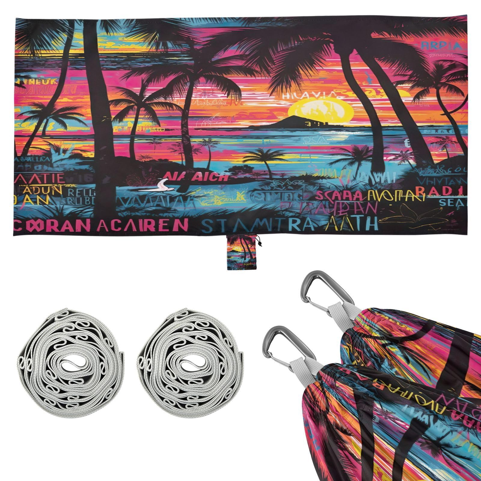 ATTX Tropical Palm Trees Camping Hammock - Lightweight & Portable Hammocks, Heavy Duty 330lbs Capacity for Indoor, Hiking, Backpacking, Travel, Backyard, Beach#494