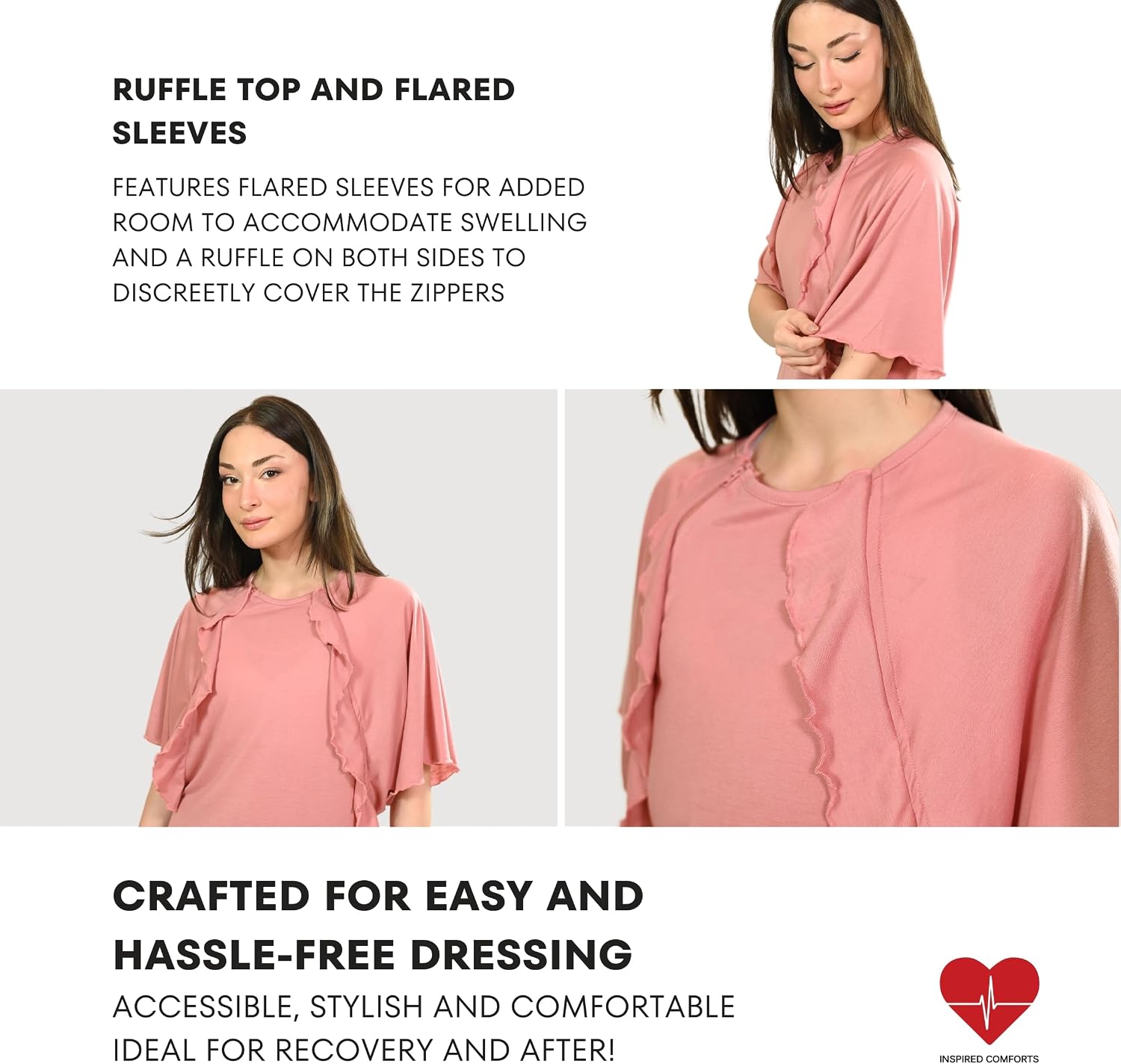 Inspired Comforts Women's Chemotherapy Port Access Shirt with Ruffles
