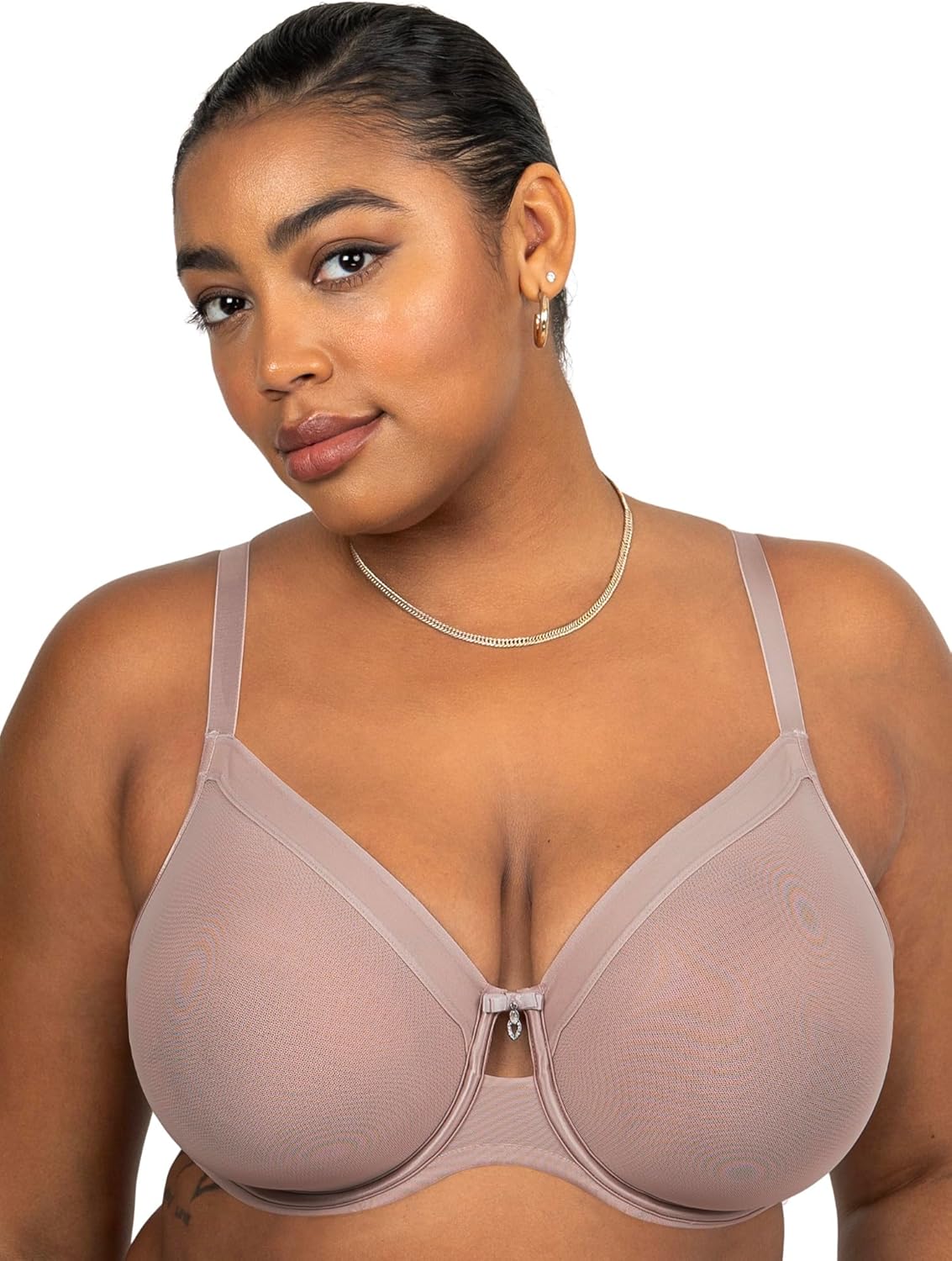 Curvy Couture Womens Sheer Mesh Full-Coverage Unlined Underwire Bra