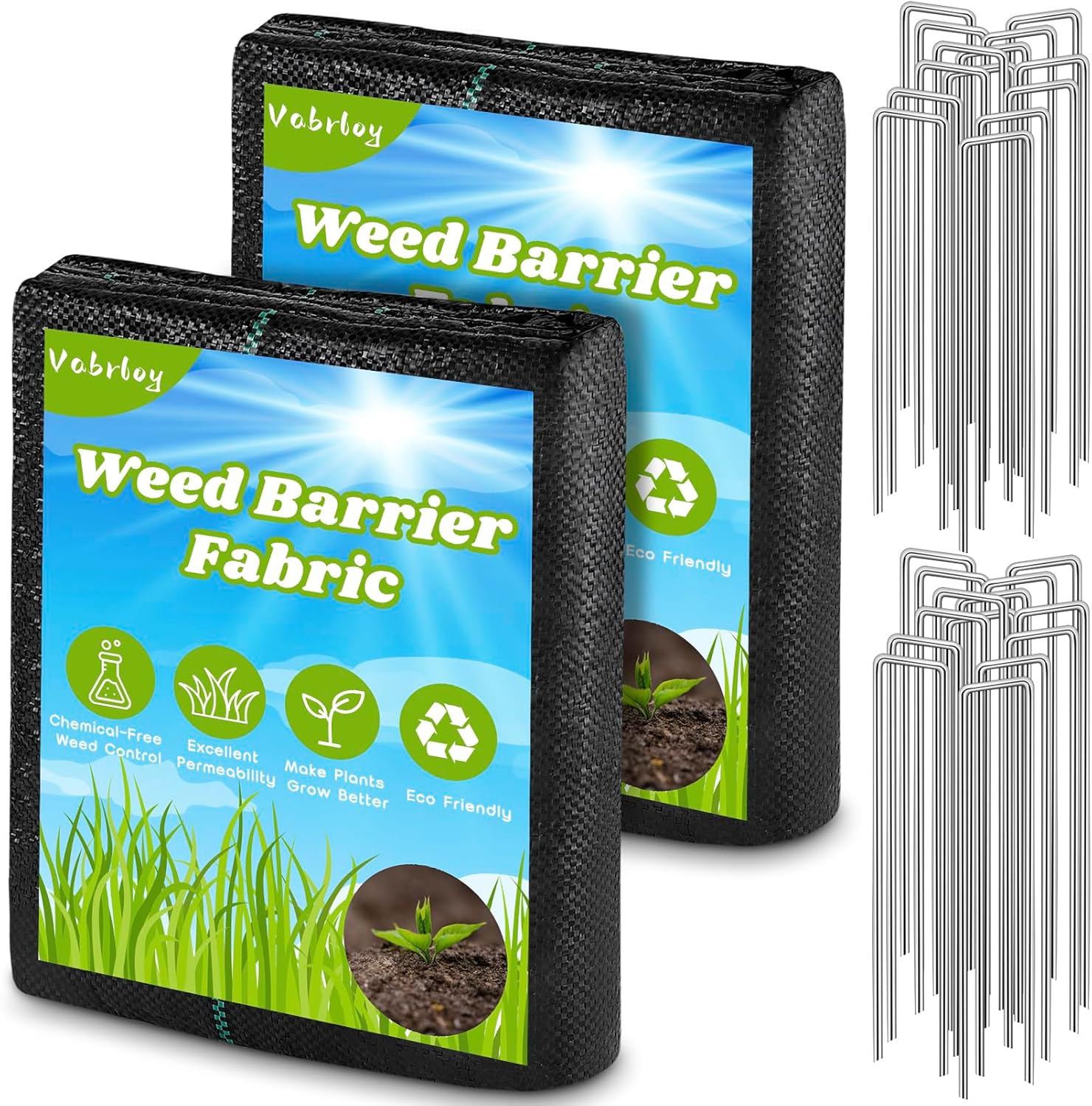 4FT x 100FT Weed Barrier Landscape Fabric, (2 Pack 4x50FT) Weed Barrier Fabric Heavy Duty, Premium Garden Cloth with 30 U-Shaped Securing Pegs, Ground Cover for Gardening Farming