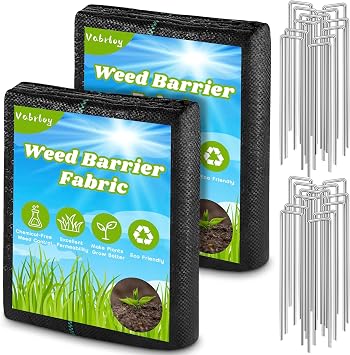 4FT x 100FT Weed Barrier Landscape Fabric, 2 Pack 4x50FT Weed Barrier Fabric Heavy Duty, Premium Garden Cloth with 30 U-Shaped Securing Pegs, Ground Cover for Gardening Farming