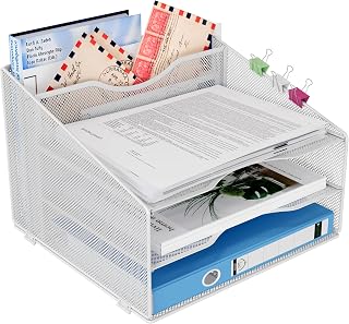 3 Ebenen mit 2 Unterteilungen Schreibtisch Dokumenten und Büromaterial Organizer A4 Papier Mesh im Fach Büroschreibtisch Aufbewahrung für Dateihalter Papierspeicher Magazin Ablage Regal,Weiß