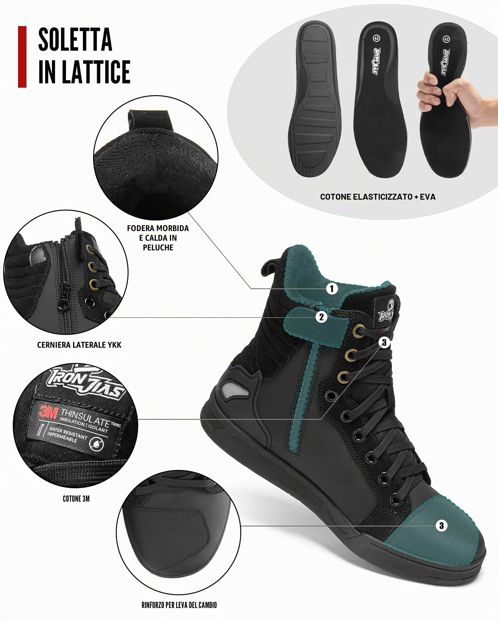 BORLENI Scarpe Moto Uomo Stivali Moto | Traspiranti Uomo Scarpe Motocross Casual Suola Antiscivolo Zip Laterale, Supporto alla Caviglia e Shift Pad
