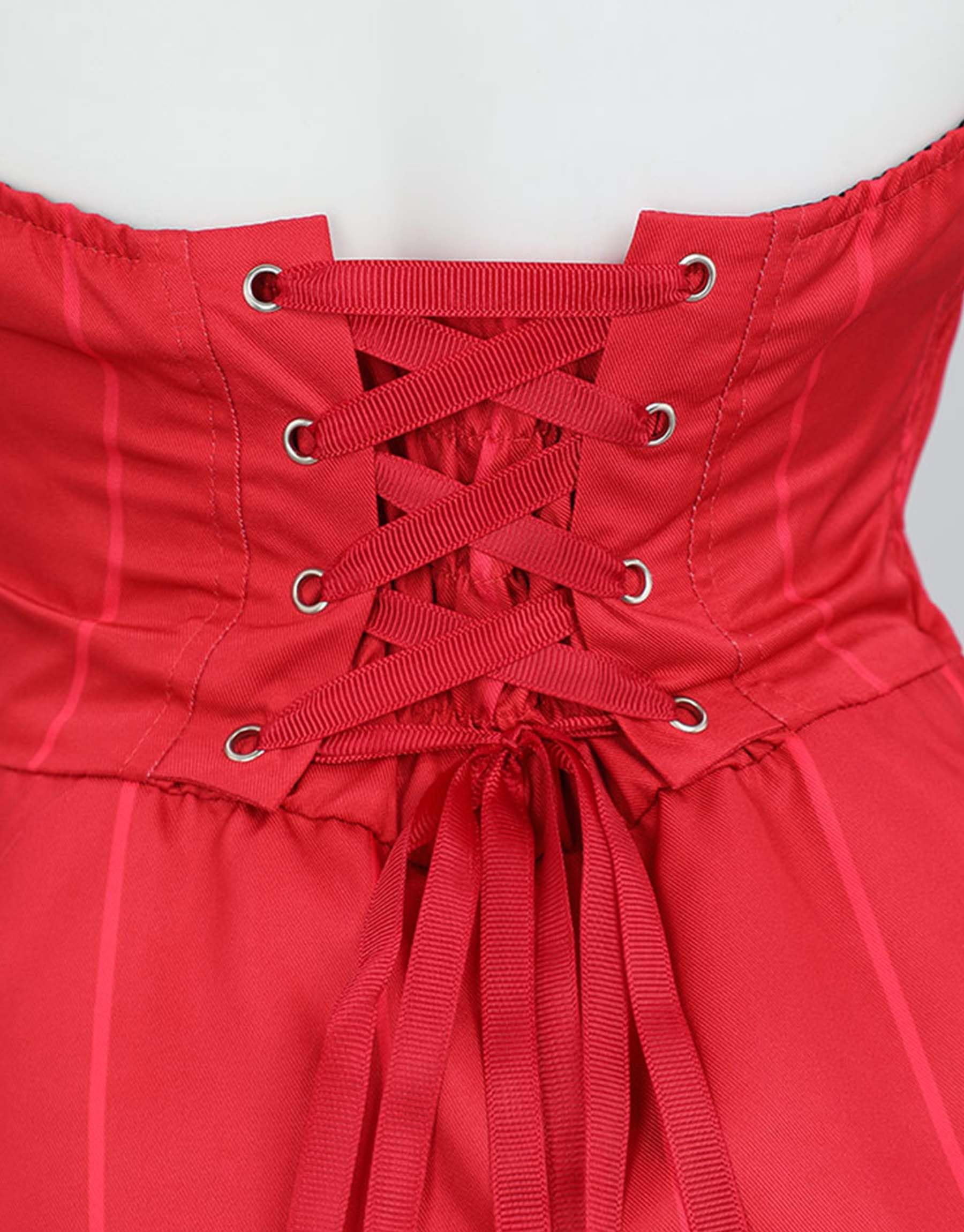 Mobbunny Women Halloween Demon Derivative Sexy Cosplay Set Black Red Hollow Bodysuit and Gloves: Medium Red