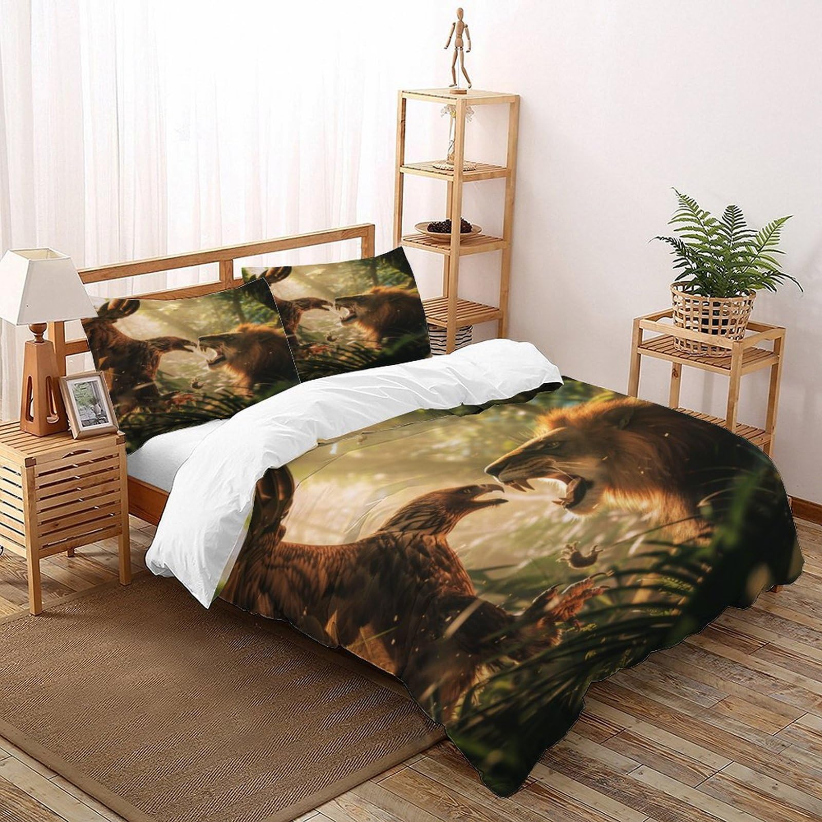 Housse de Couette Animaux en Microfibre Haute Densité au Design Lion Lumineux