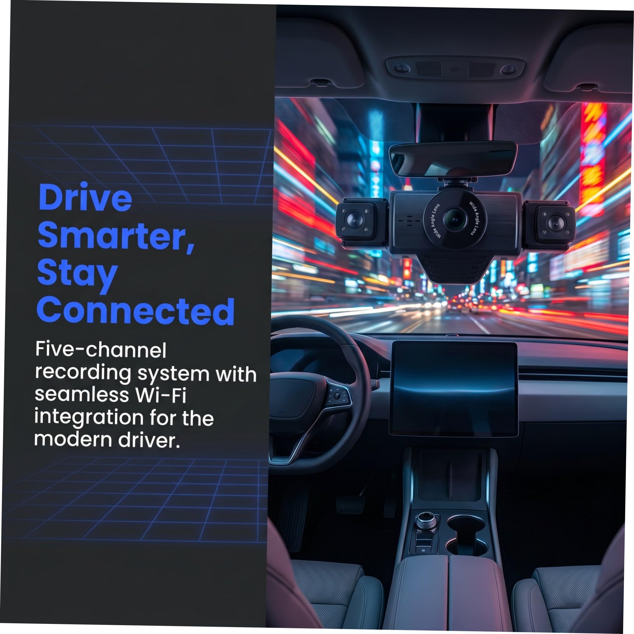 Videocamera e Auto a Cinque Vie Visione Notturna Wifi | Copertura Completa con Angolo Ampio, Registrazione in Ciclo Automatica, Abs Nero, per Viaggio su Strada