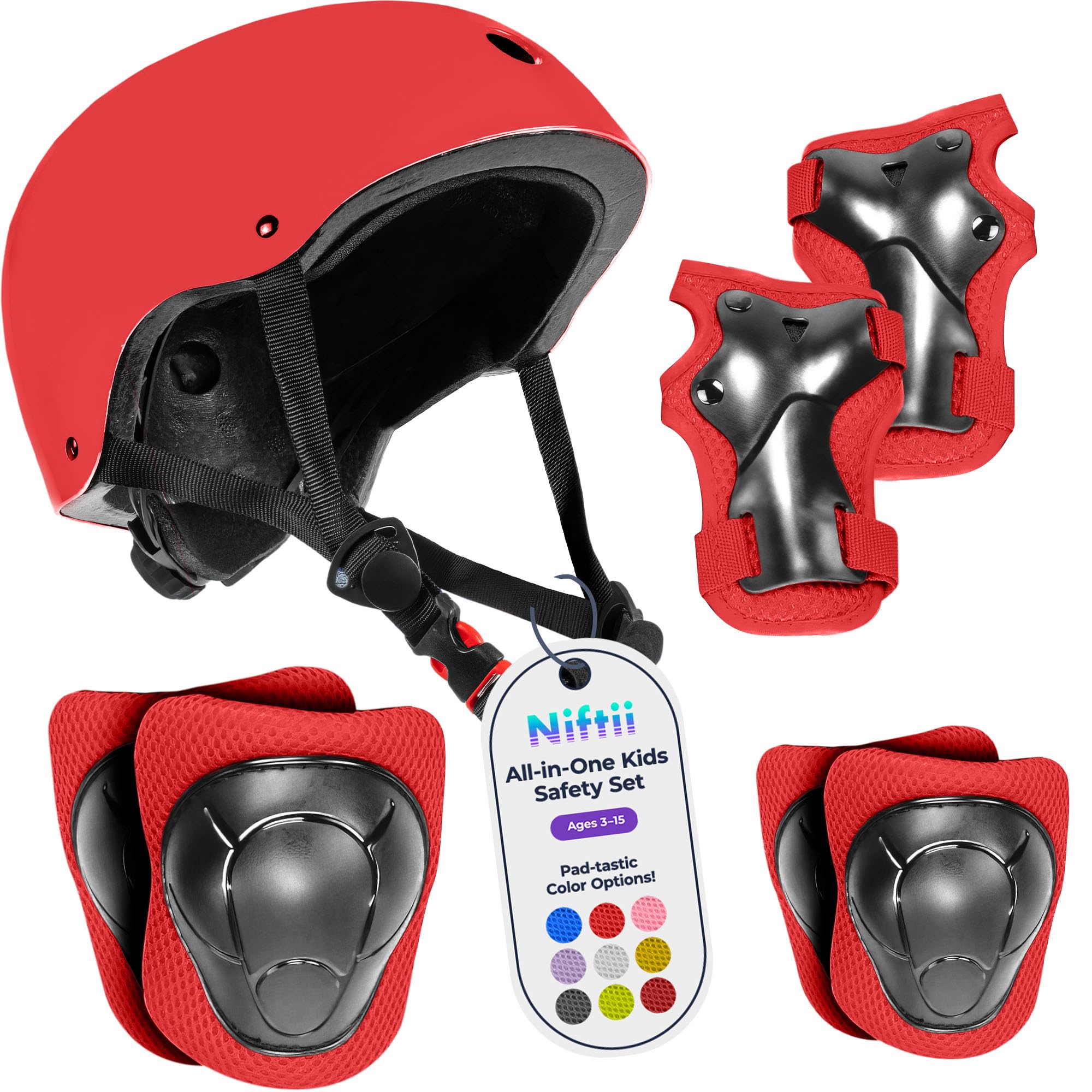 Niftii Kids Helmet with Pads - Adjustable Multi-Sport Complete Safety Gear for Cycling, Skateboarding & Scooting, Ideal for Boys & Girls Ages 3-15 Kids Bike Helmet Set