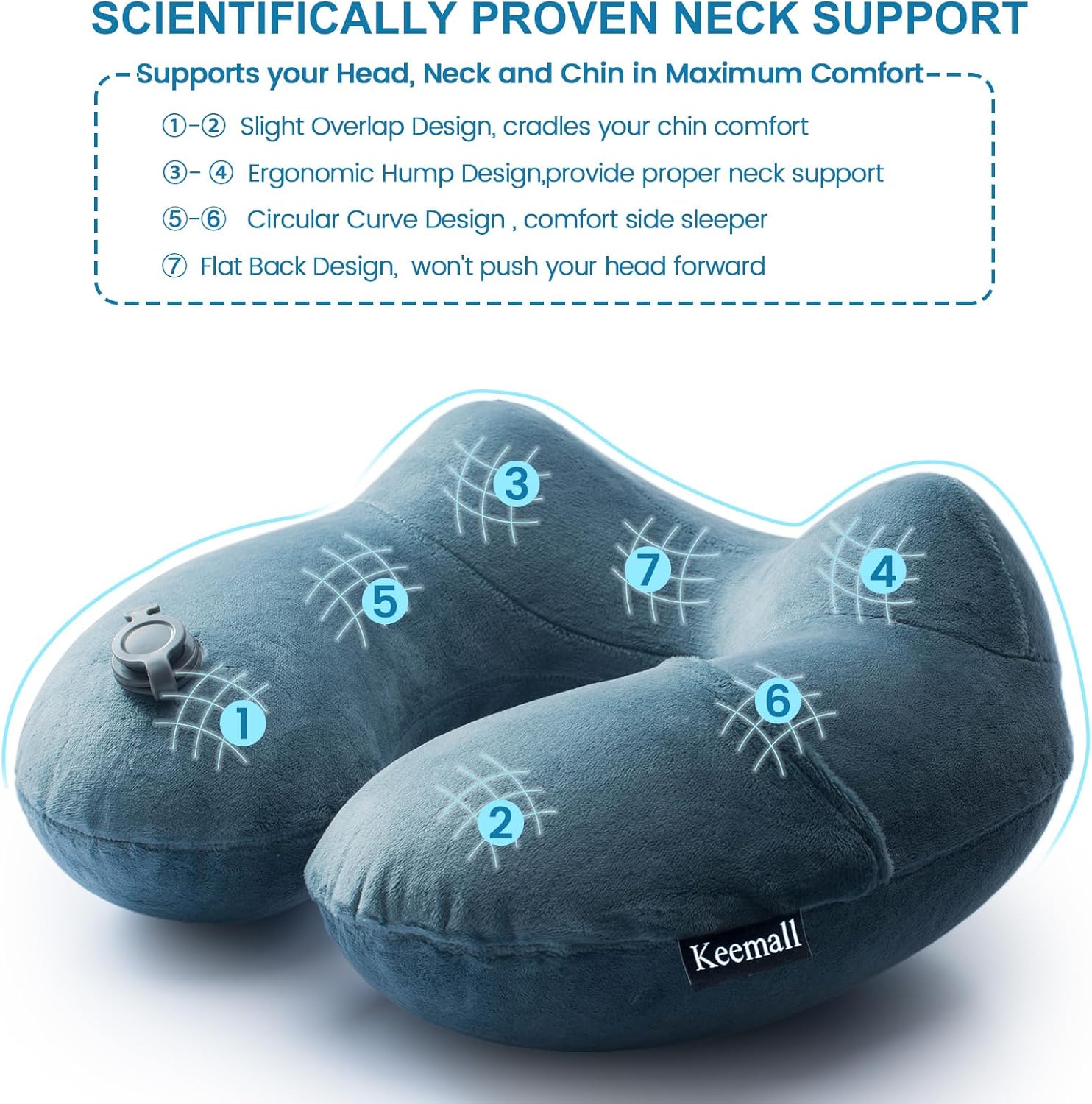 Inflatable Travel Neck Pillow for Airplane Sleeping Blow Up Neck Support Air Pillow Traveling on Plane Long Flights Washable - Image 5