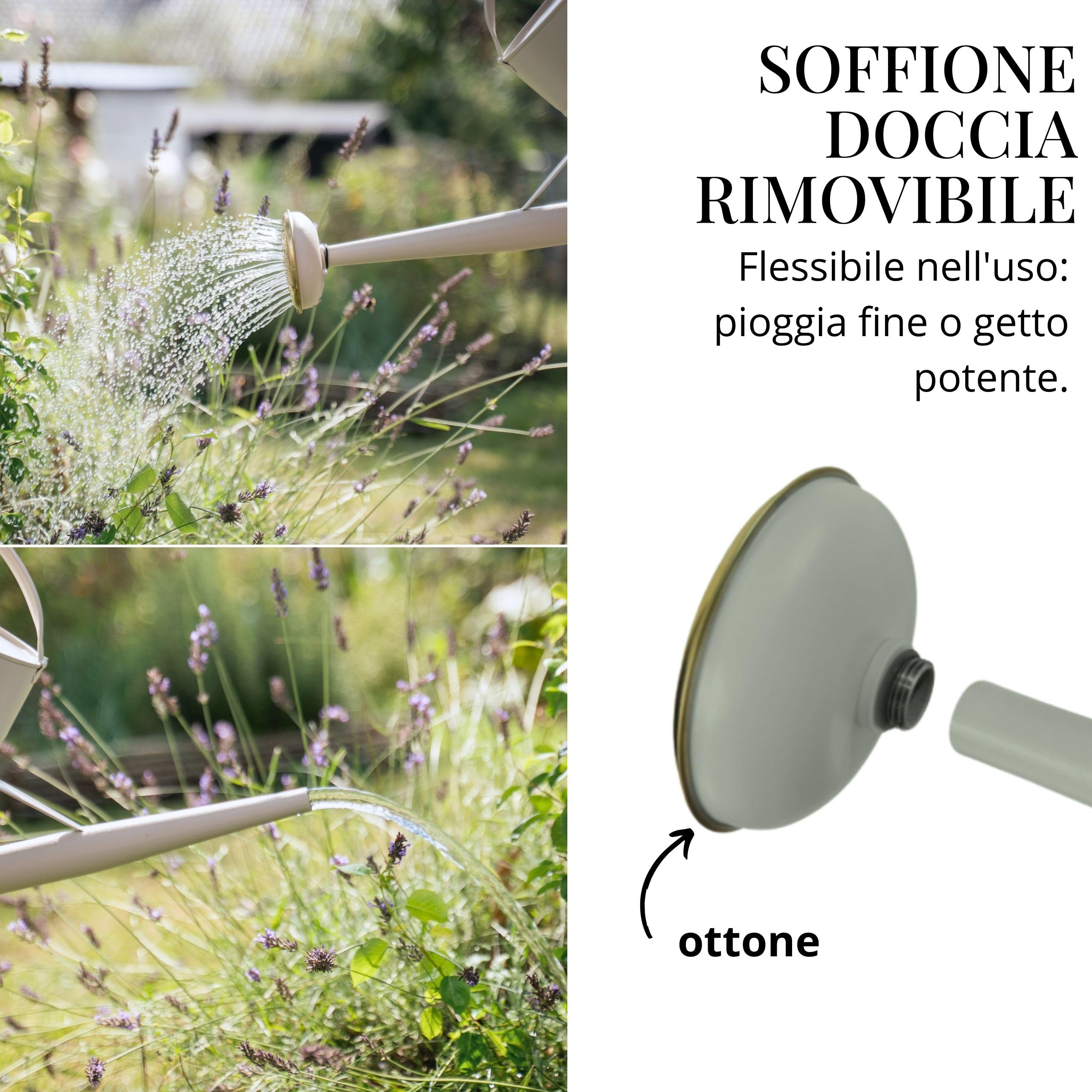 LIVLIG Annaffiatoio 10 Litri 2 Manici – Giardino con Doppio Manico e Pomello Removibile in Ottone, Design Vintage, Verde