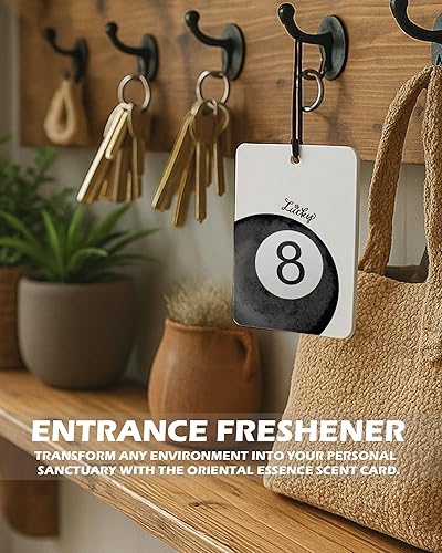 Miniatura 7 de Ambientador de coche de colonia con lazo negro de coqueta femenina, 4 piezas, retro y moderno Lucky 8 Ball Lip Hanging Ambientador para autos, baño,