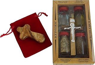 Holy Land Market Olive Wood Keepsake with Crucifix and a Small Olive Wood Comfort Cross