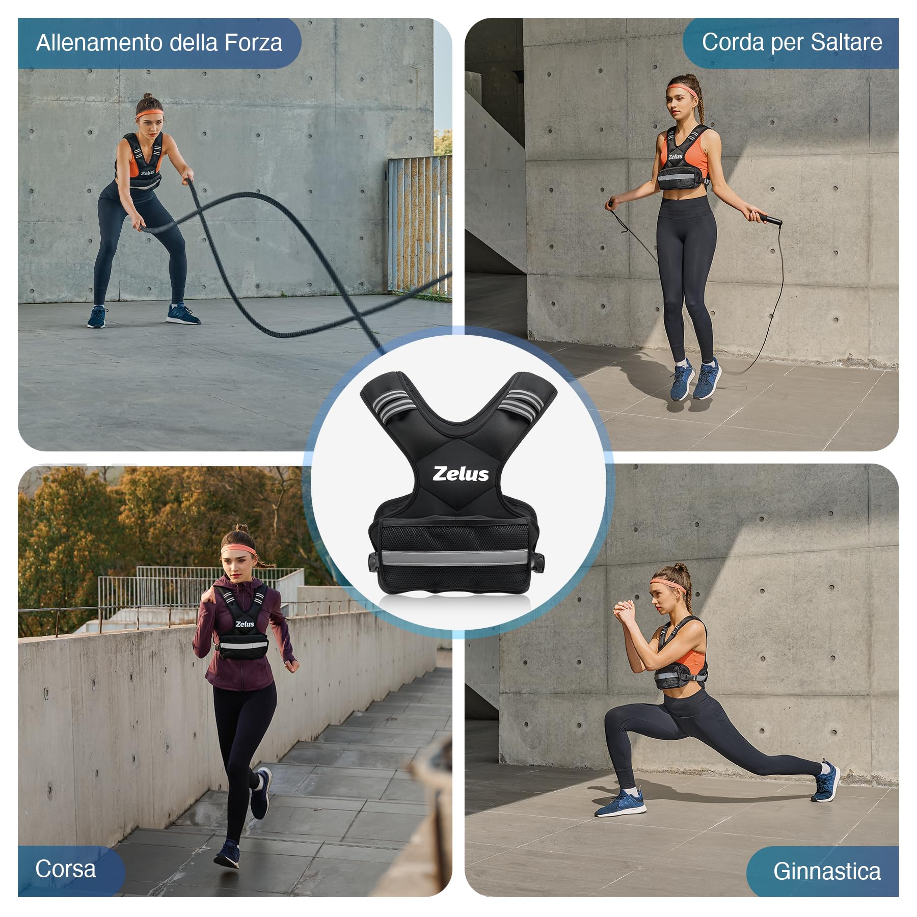ZELUS Giubbotto Zavorrato Regolabile 5-9 kg/ 9-14,5 kg Gilet per Palestra Casa Fitness Gilet Regolabile con 6 Sacchi di Sabbia di Ferro per Allenamento Cardio e Forza e Perdita di Peso