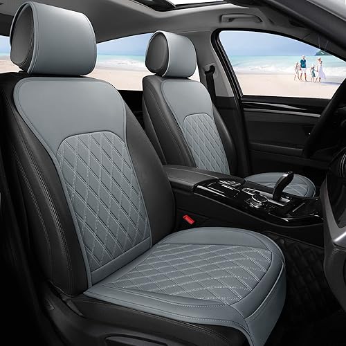 Miniatura 10 de Sanwom Fundas universales de cuero para asiento delantero de automóvil 2 fundas de asiento de lujo antideslizantes impermeables para conductor SUV