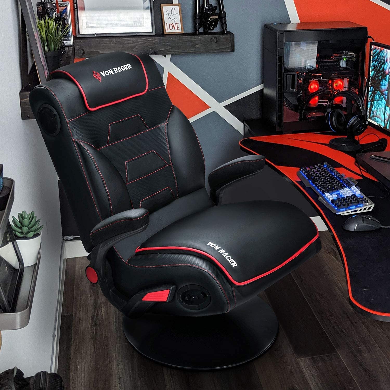 VON RACER Video Game Chair with Speakers, 2.1 Audio Foldable Floor