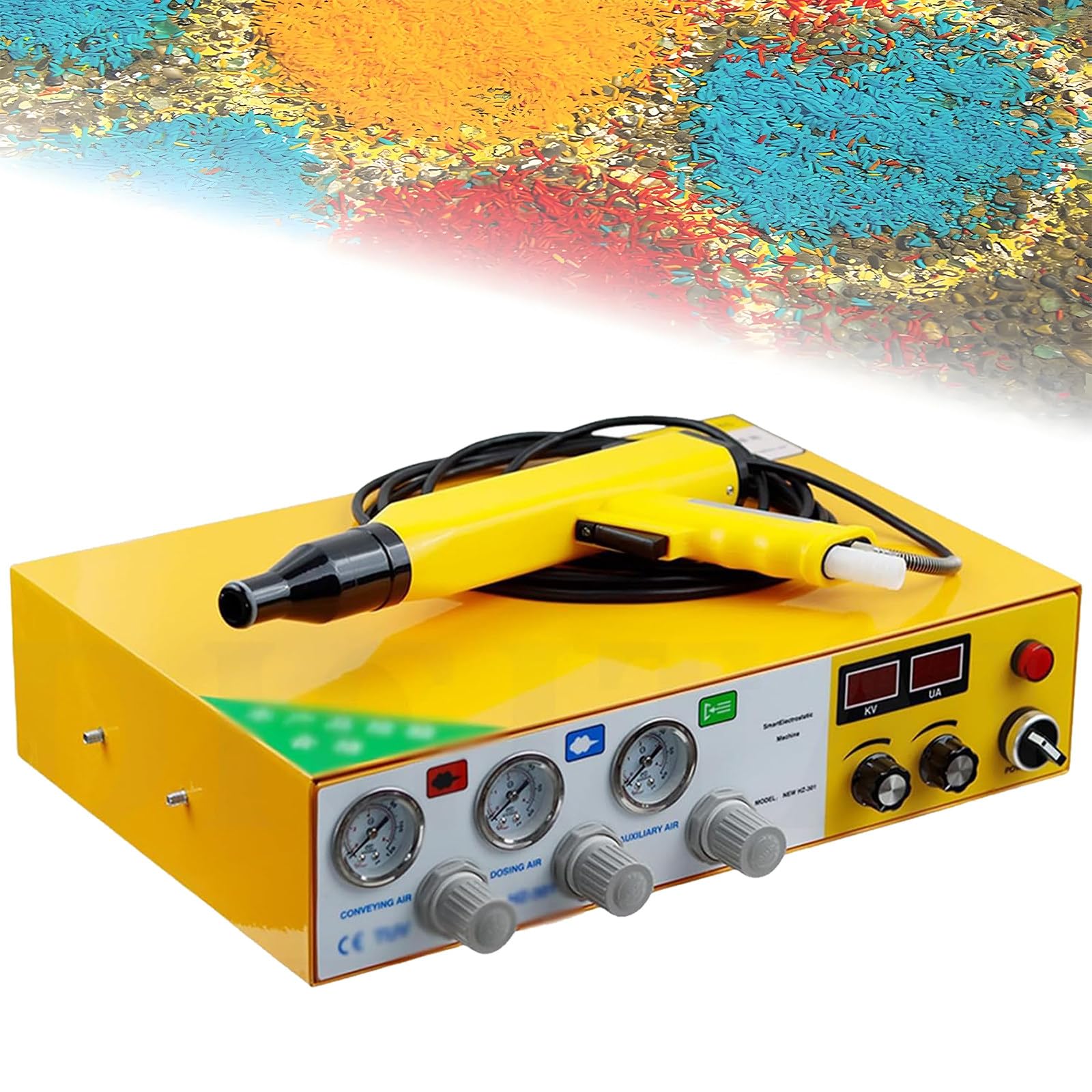 Pulverbeschichtungs-Komplettset 35w,Elektrostatik Pistole,1l Eimer,Fußpedal,Dual Display,100kv,Für Automobil,Schifffahrt,Haus,Garten,Metall,Kleine Werkstatt