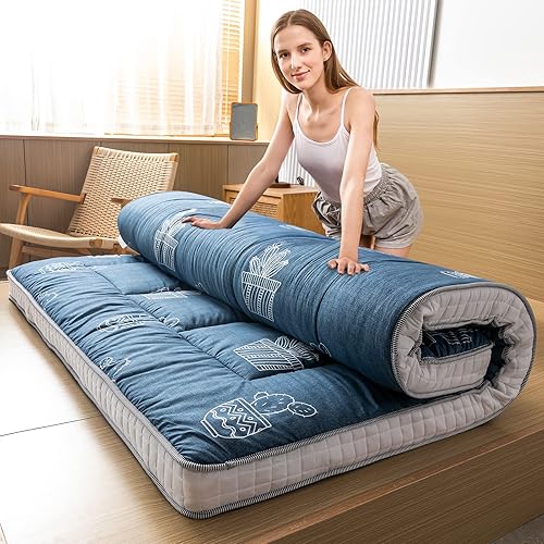 MAXYOYO Grey Cactus Pattern Futon Mattress, Padded Japanese Floor Mattress Quilted Bed Mattress Topper, Extra Thick Folding Sleeping Pad Breathable Floor Lounger Guest Bed for Camping Couch, Full Size
