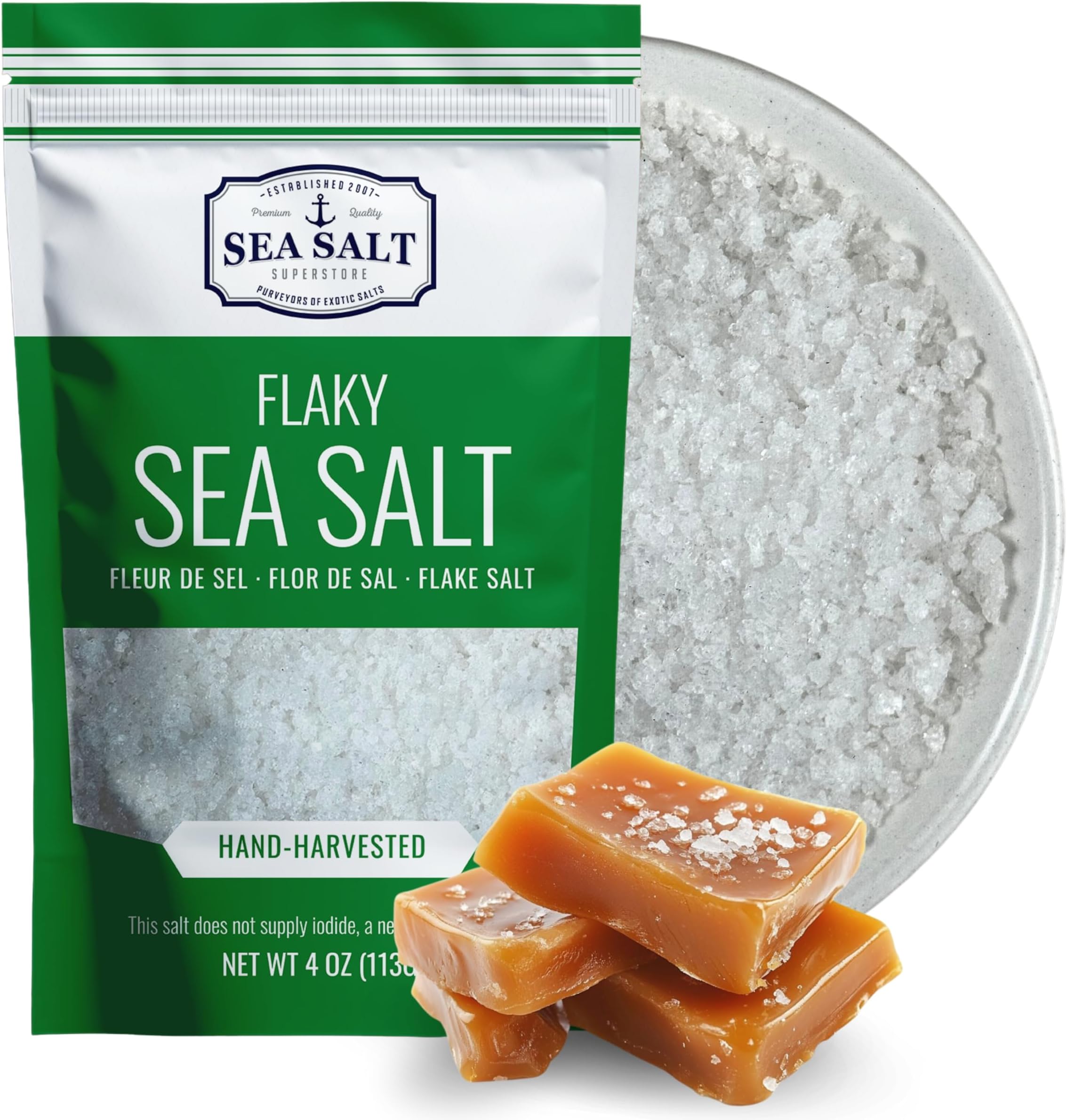 Sea Salt Superstore Hand Harvested Sea Salt Grains, Fleur de Sel, 4 oz