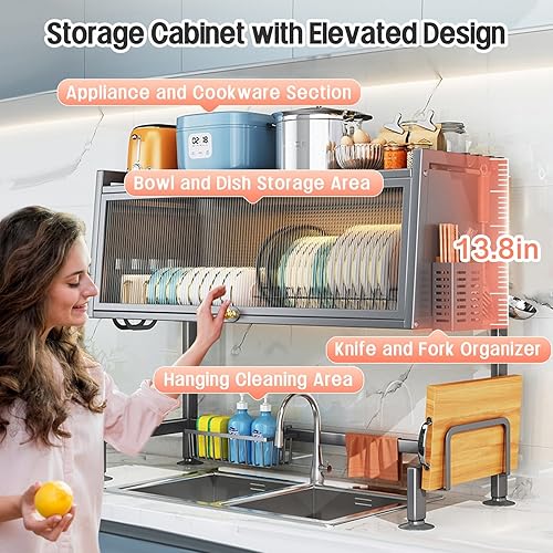 Miniatura 4 de Escurridor de platos sobre el fregadero con tapa, mantiene el fregadero de cocina organizado y ahorra espacio para platos, vasos, cuencos y